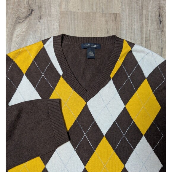 Banana Republic Size XL Cotton Cashmere Argyle Sweater Brown Preppy Classic - Picture 3 of 10
